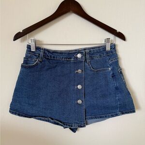 Denim Button-Front Mini Skort M